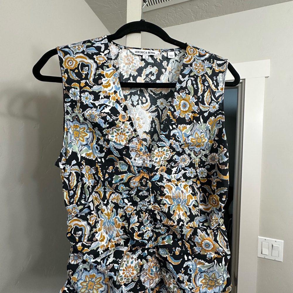 Veronica Beard Floral Sleeveless Blouse - Black and Yellow